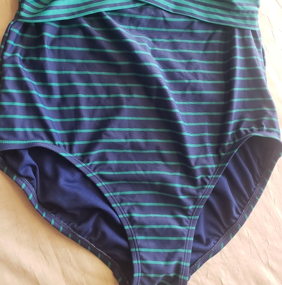 Vintage Striped One-Piece Swimsuit - Blue and Green - Picture 3 of 9
